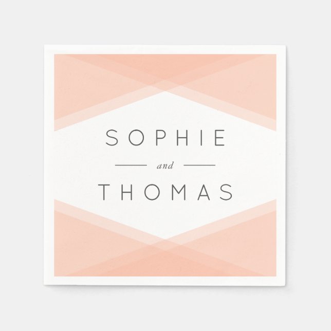 Persikofärgad geometrisk Bröllop Pappersservett (Framsidan)