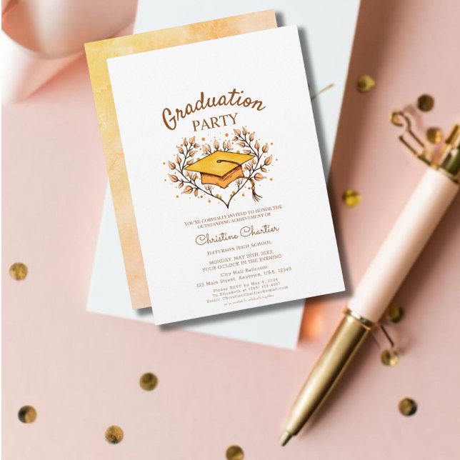 Persikofärgad guldlax studenten inbjudningar (Transform Your Celebration with Elegance!)