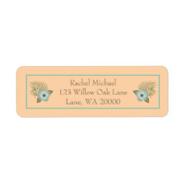 Persikofärgad och teal tropisk blommigt returadress etikett