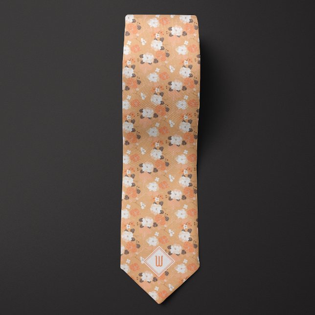Persikofärgad och vit Blommigt Monogram Slips (Skapare uppladdad)
