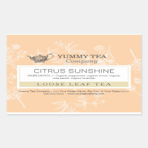 Persikofärgad Orange - Loose Löv Tea Label-etikett Rektangulärt Klistermärke