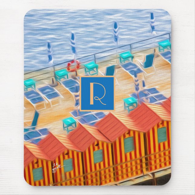 Persikofärgad Orange och Blue Tropical Cabanas Mon Musmatta (Framsidan)