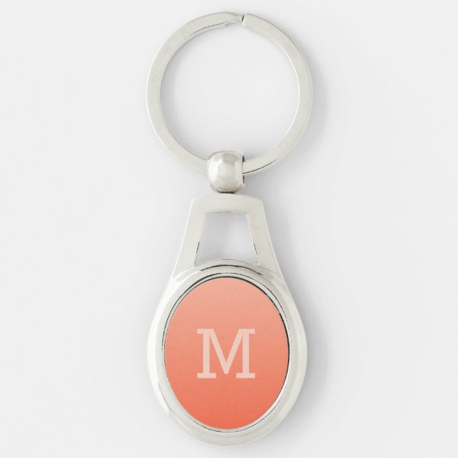 Persikofärgad övertoningsanpassningsbar (monogram  ovalt silverfärgad nyckelring (Framsidan)