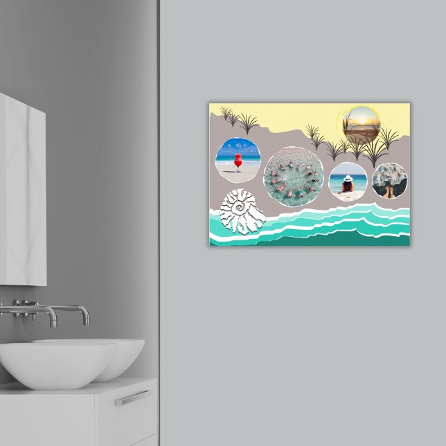 Persikofärgad Roligt 5 Fotokollage Poster (Summer Beach Fun 5 Photo Collage Poster, Bathroom)