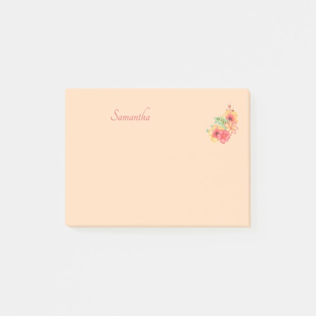 Persikofärgad Rosa Personlig 4x3 Post-it Block (Framsida)