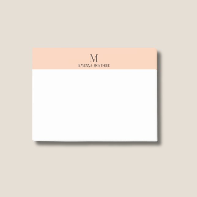 Persikofärgad snygg personlig initial monogram post-it block (Skapare uppladdad)