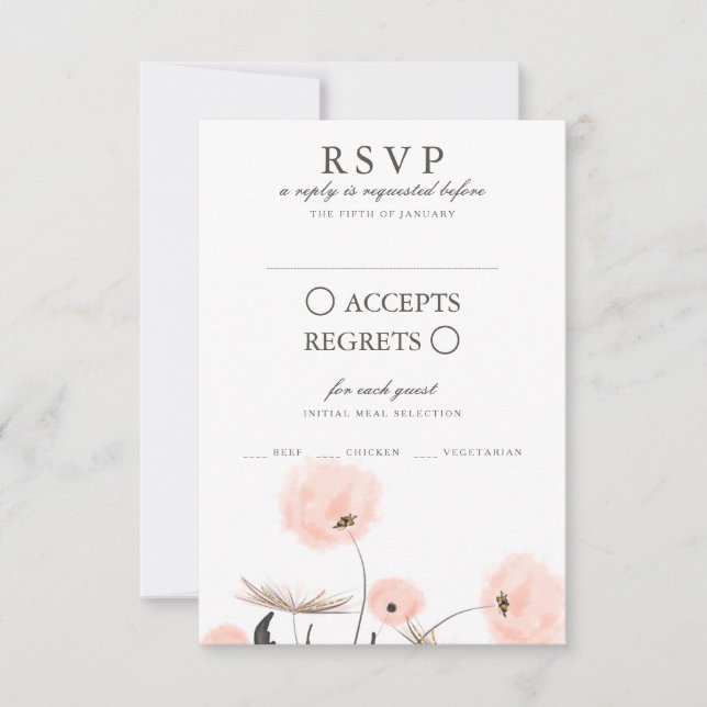 Persikofärgad Vattenfärg Mårsipp RSVP-kort för brö OSA Kort (Framsida)