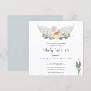 Persikofärgade Blommigtar Angel Vingar Baby Shower Inbjudningar