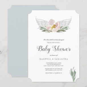 Persikofärgade Blommigtar Angel Vingar Baby Shower Inbjudningar