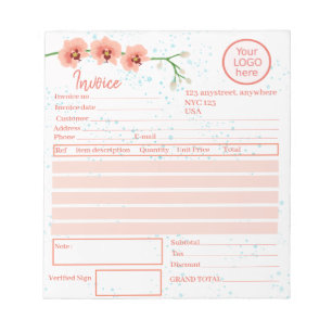 Persikofärgade blommor Florist Invoice Anteckningsblock