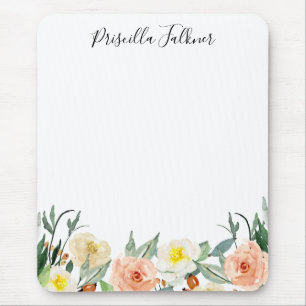 Persikofärgade blommor Girly Monogrammed Musmatta