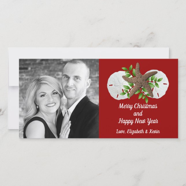 Persikofärgade Snäckor Svep Tropical Julfoto Card Julkort (Framsida)