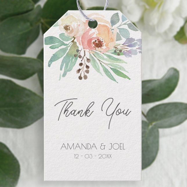 Persikofärgat Bröllop Presentetikett (Easily personalize these pretty floral thank you tags with just a few clicks.)