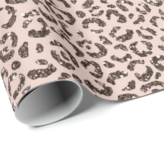  persikofärgat brun leopard Glitter      Presentpapper (Rullad Hörn)