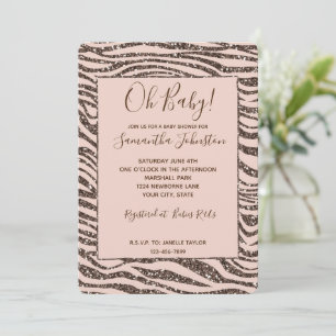  persikofärgat brunt Zebra tryck Glitter Inbjudningar