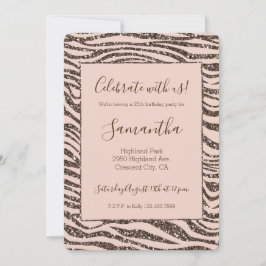  persikofärgat brunt Zebra tryck Glitter Inbjudningar