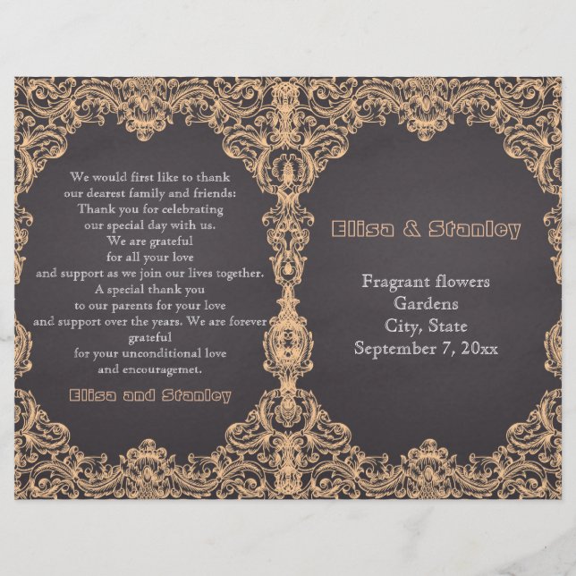 Persikofärgat ram, vikt bröllopsprogram med styrbo (Framsida)