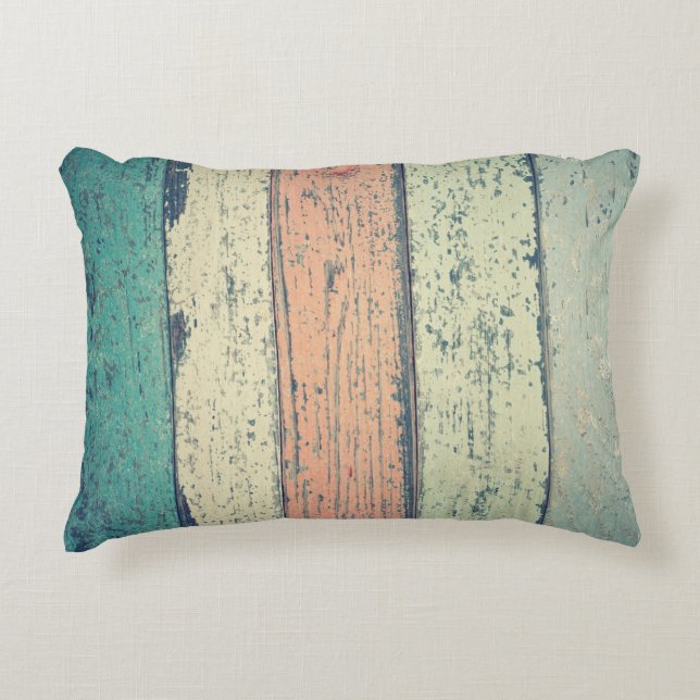 Persikofärgat trästrimlat träspån prydnadskudde (Framsidan)