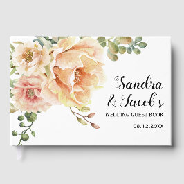 Persikofärgblommor och typografi bröllop gästböcker