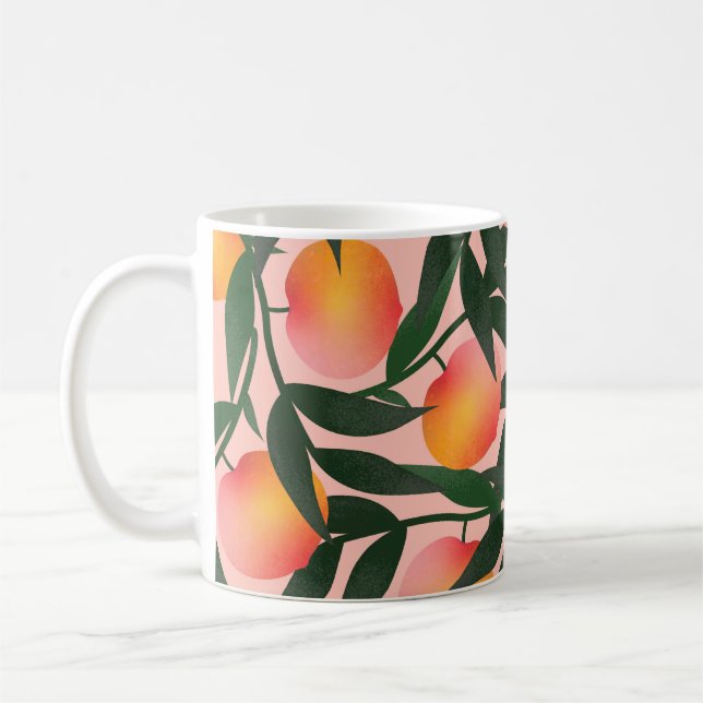 Persikofrukt Rosa Bakgrund Mönster. Kaffemugg (Vänster)