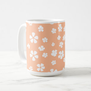 Persikofuzz söt white blommigt petal mönster kaffemugg