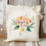 Persikogåva och  blommigt tygkasse<br><div class="desc">Den här persikon och den blommigten Bridesmaid Favor tote bag är något som dina brudtärnor fortfarande kan använda efter din bröllopsdag. Kreativ genom att fylla den här söta väskan med dina favoritgåvor till dina brudtärnor, maid of honor, hedersmatron, budens mamma, mor i brudgummen, blomflickan... Du kan också hitta 200 populärt...</div>