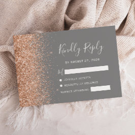 Persikoglitter Grå Bröllop OSA Kort