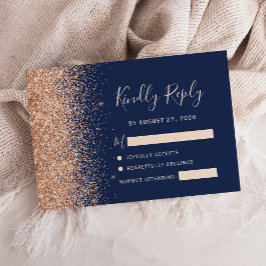 Persikoglitter Marinblå Bröllop OSA Kort