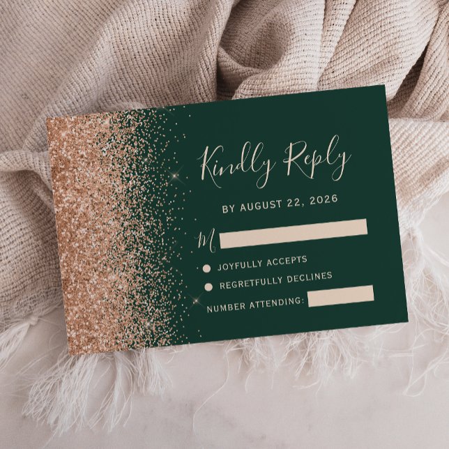 Persikoglitter Smaragdgrön Bröllop OSA Kort (Skapare uppladdad)