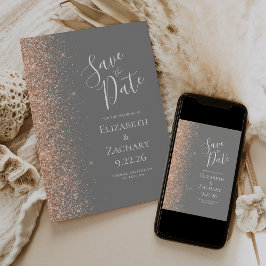 Persikoglitterkant Grå Save the Date Meddelande