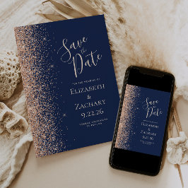 Persikoglitterkant Navyblå Save the Date Meddelande