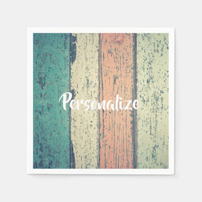 Persikohus, målat trästrimlad persikosand pappersservett (Framsidan)