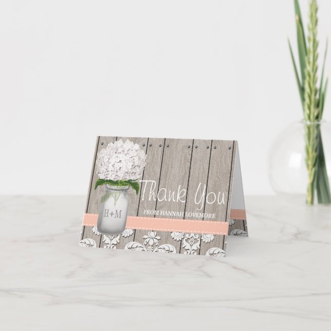 Persikohydrangea Monogram Mönsterlagad Masonburk T Tack Kort (Framsida)