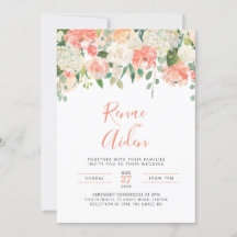 Persikoinbjudan till Rosa och vit blommigt bröllop