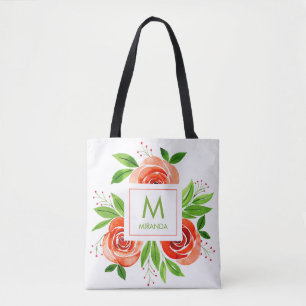 Persikokoral Ro Watercolor Monogram Personlig Tygkasse