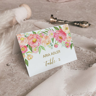 Persikokort för persikor och Rosa Peony Bröllop Es Bordsnummer