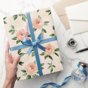Persikokräm Blommig Bröllopsdusch Presentpapper