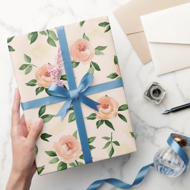 Persikokräm Blommig Bröllopsdusch Presentpapper (Gifting)