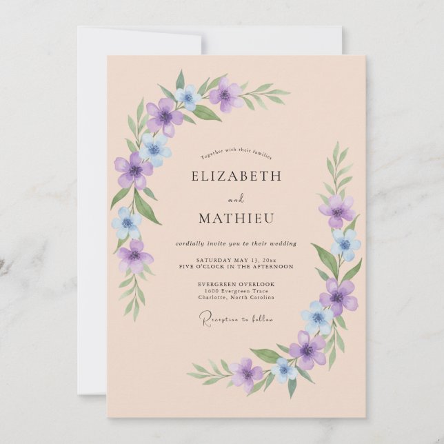 Persikolavendel Luftig Vårbröllop Inbjudningar (Framsida)
