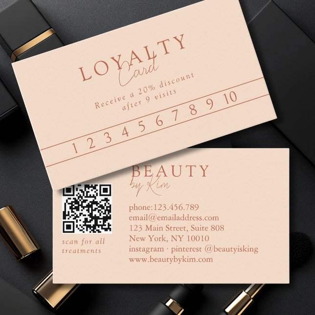 Persikominimal Elegant Salong QR-kod Visitkort (Custom Peach Minimal Elegant Salon QR Code Business Card)