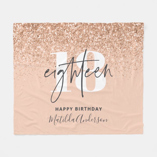 Persikomodern glitter chic 18 födelsedag  fleecefilt (Framsidan (Horisontell))