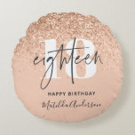 Persikomodern glitter chic 18 födelsedag rund kudde<br><div class="desc">Persikofärgad modern glitter-chic-elegant 18-årsdag</div>