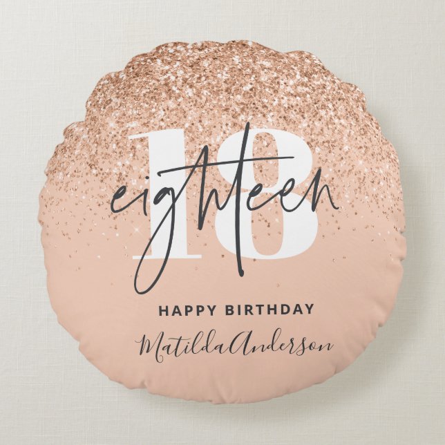 Persikomodern glitter chic 18 födelsedag rund kudde (Framsidan)