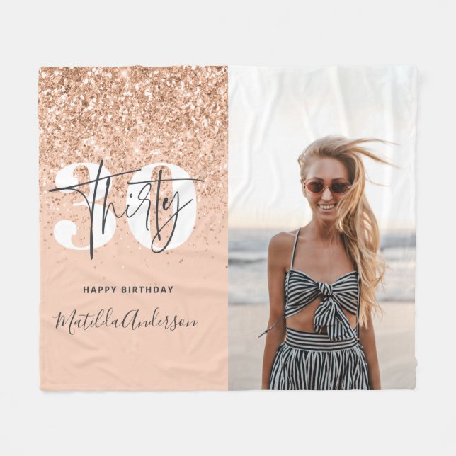 Persikomodern glitter-chic 30 födelsedag  fleecefilt (Framsidan (Horisontell))