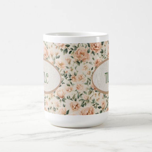 Persikoponny och glänsande vattenfärgmonogram kaffemugg (Center)