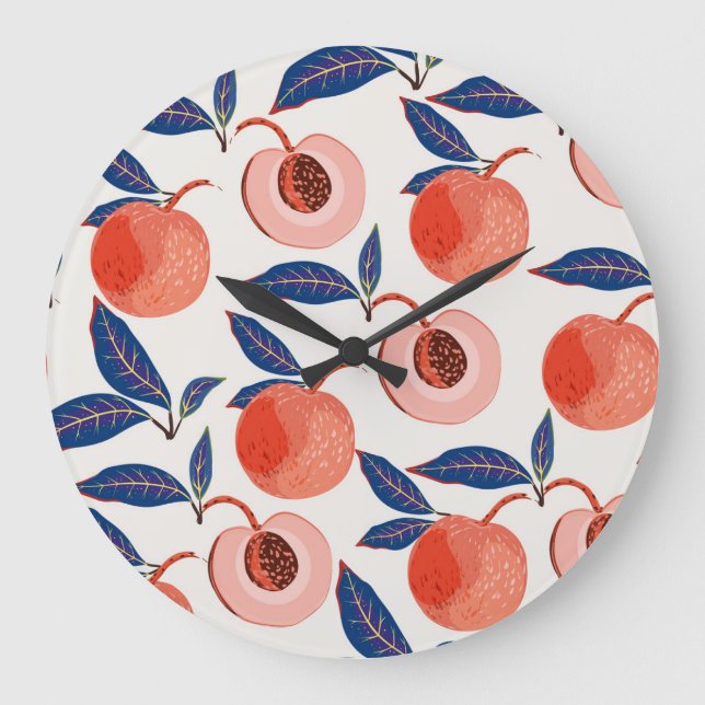 Persikor Apricot Löv Cream Background Stor Klocka (Framsida)