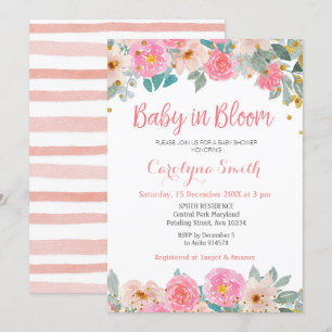 Persikor Blommigt greenery Baby i Bloom Inbjudningar
