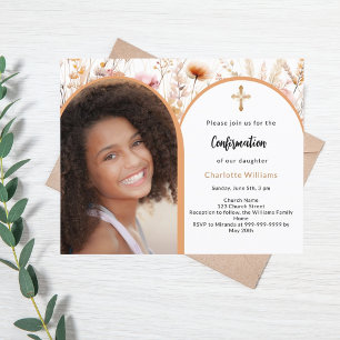 Persikor blommor foto bekräftelse inbjudan