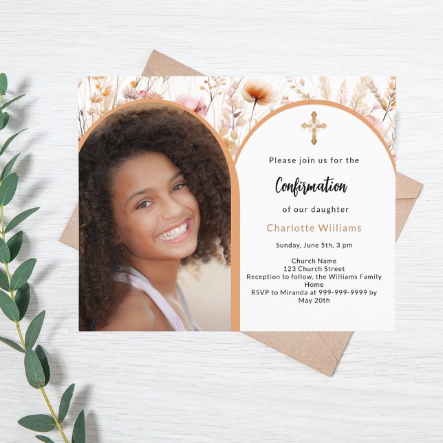 Persikor blommor foto bekräftelse inbjudan (Skapare uppladdad)