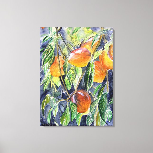 Persikor, färgsmålning för frukt, stillastående, v canvastryck (Framsida)
